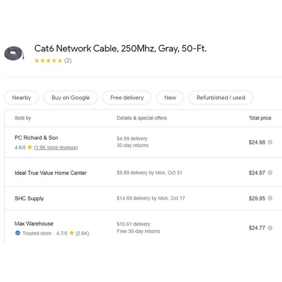 RCA 25-Feet Cat6 Network Cable 250Mhz Ethernet Cable, Gray (TPH632R) - Free Ship - Picture 2 of 5